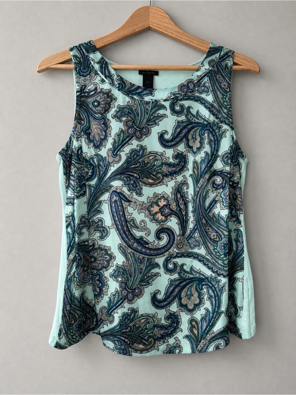 Ann Taylor Paisley Sleeveless Tank Top Size M Aqua Blue Blouse